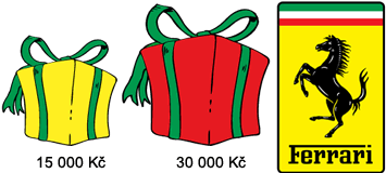 Každá objednávka nad 15 000 Kč, v nákupních cenách bez DPH, bude odměněna přímo na paletě se zbožím 1 ks FERRARI bez kol a bez volantu, a každá objednávka nad 30 000 Kč, v nákupních cenách bez DPH, bude odměněna přímo na paletě se zbožím 1 ks FERRARI bez kol.